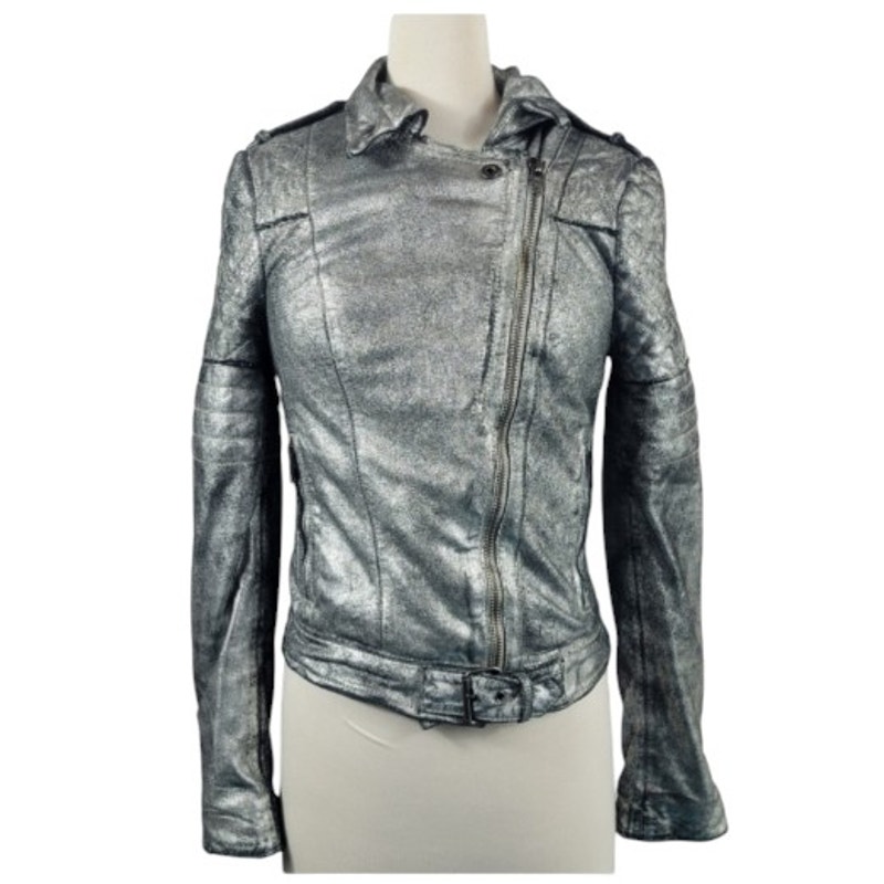 Revolve Muubaa Minsk Goat Suede Quilted Leather Biker Jacket Silver Size 4